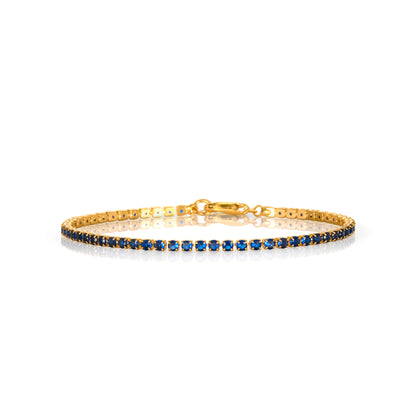 Dainty 2.5 mm Blue Gold Tennis Bracelet with Blue Cubic Zirconia Stones for Women