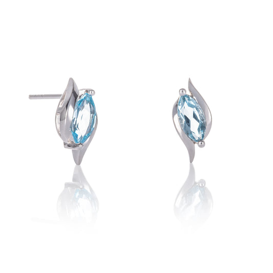925 Sterling Silver Blue Topaz Marquise Stud Earrings