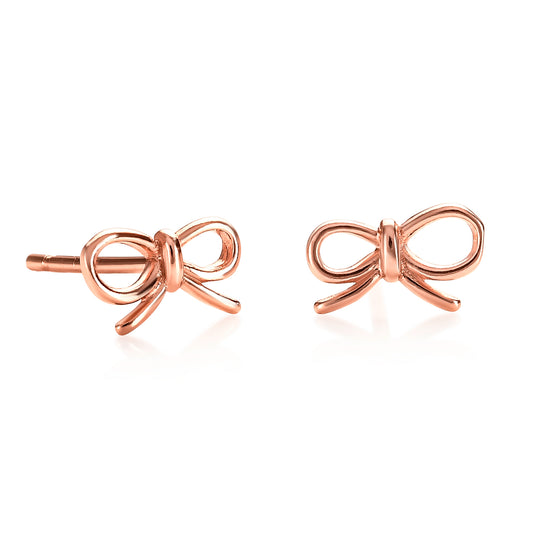 Dainty Rose Gold Bow Stud Earrings for Women