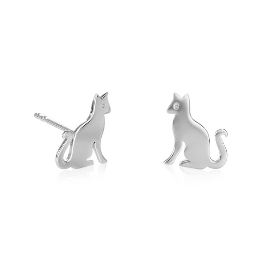 925 Sterling Silver Cute Cat Shaped Small Stud Earrings for Women