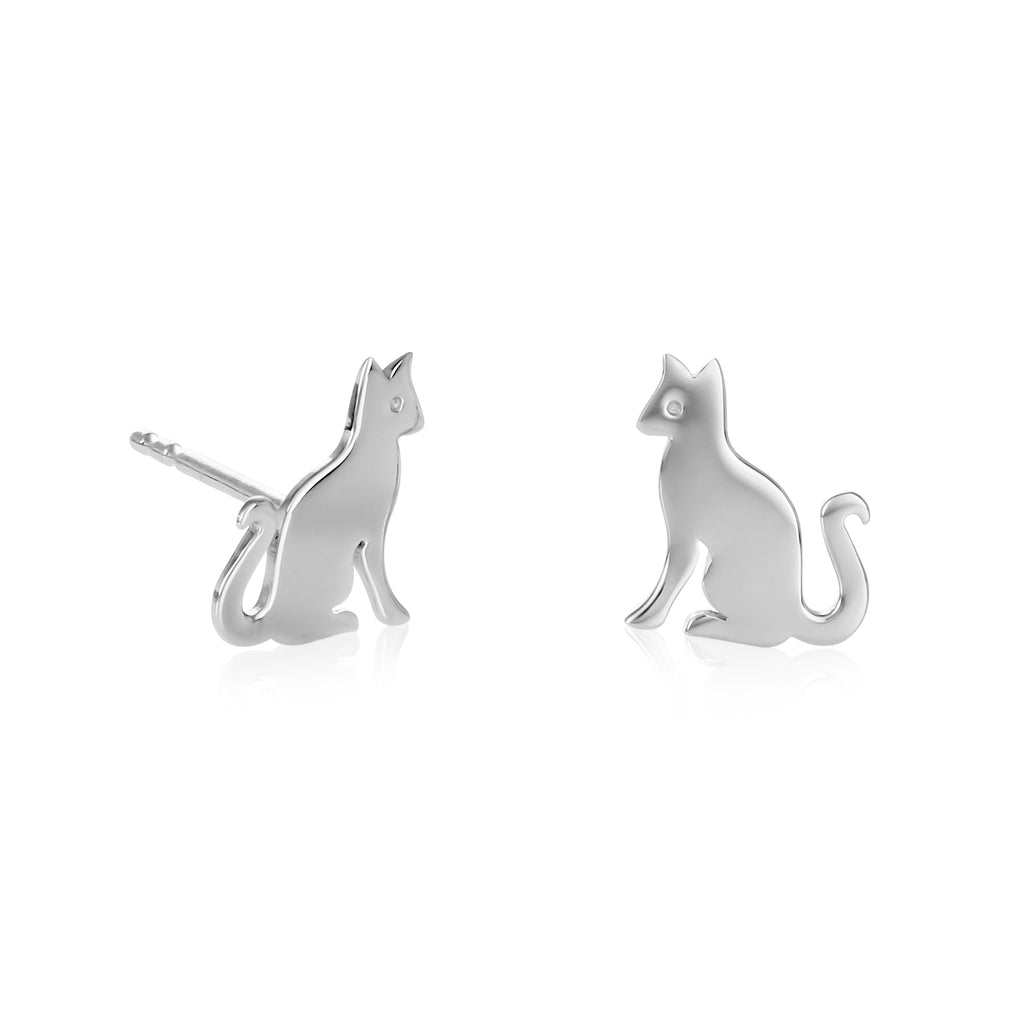 925 Sterling Silver Cute Cat Shaped Small Stud Earrings for Women
