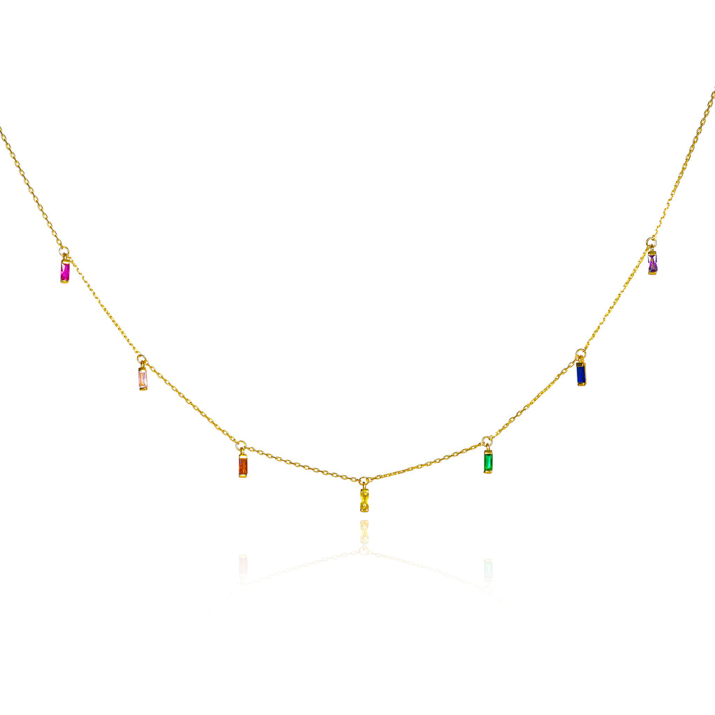 Gold Plated 925 Sterling Silver Rainbow Coloured Charm Necklace for Women
