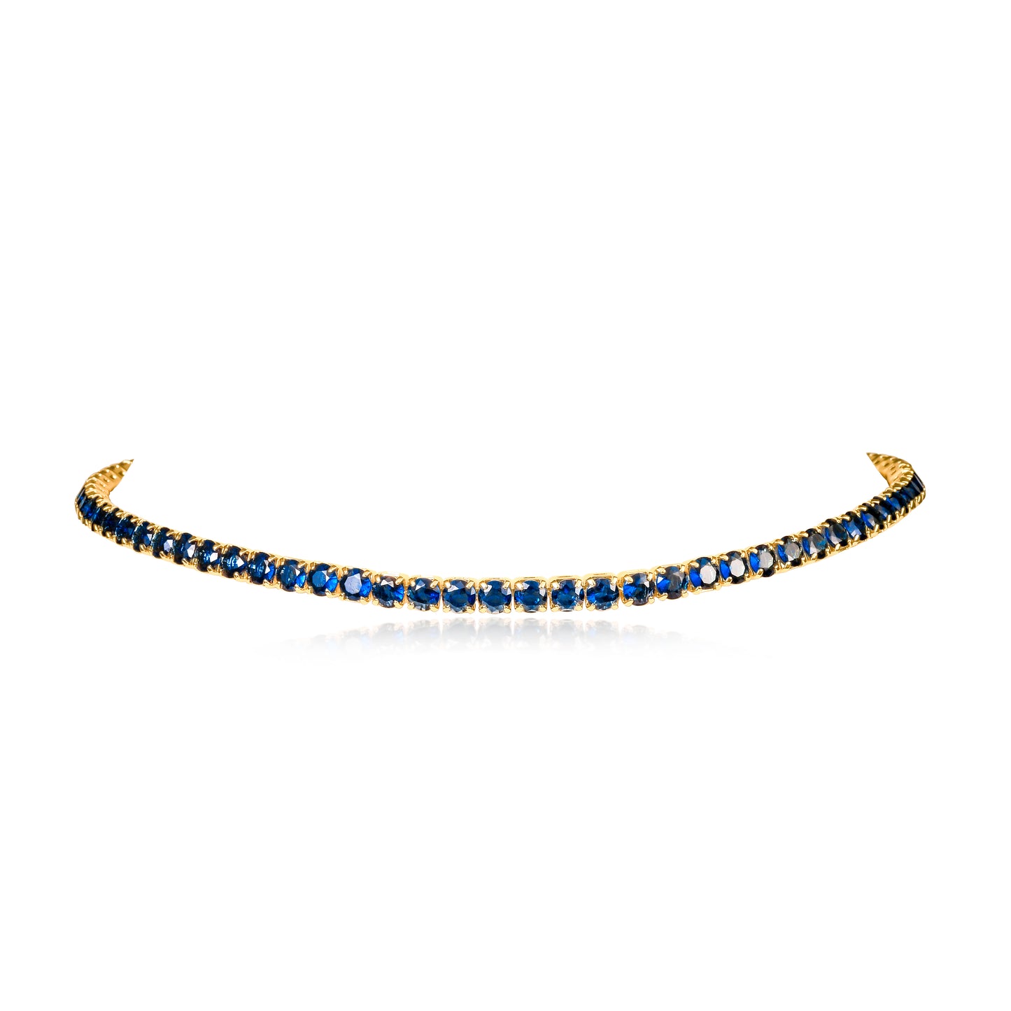 4mm Wide Blue Gold Tennis Choker Necklace With Blue Cubic Zirconia Stones