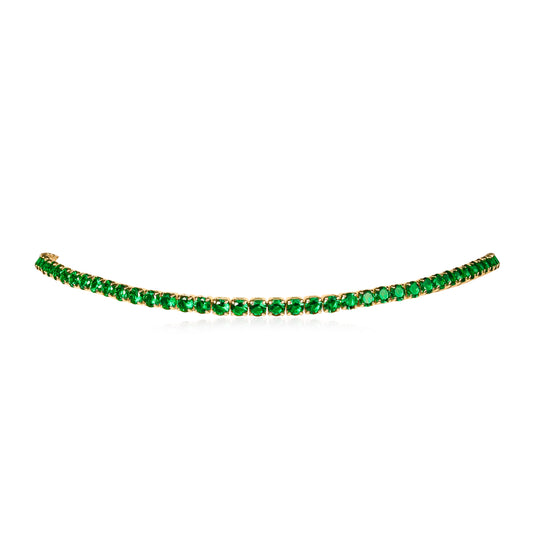 4mm Wide Green Gold Tennis Choker Necklace With Green Cubic Zirconia Stones
