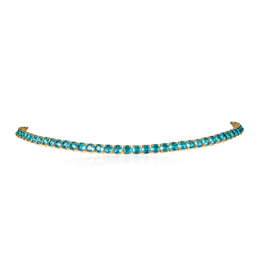 4mm Wide Light Blue Gold Tennis Choker Necklace With Light Blue Cubic Zirconia Stones (Copy)