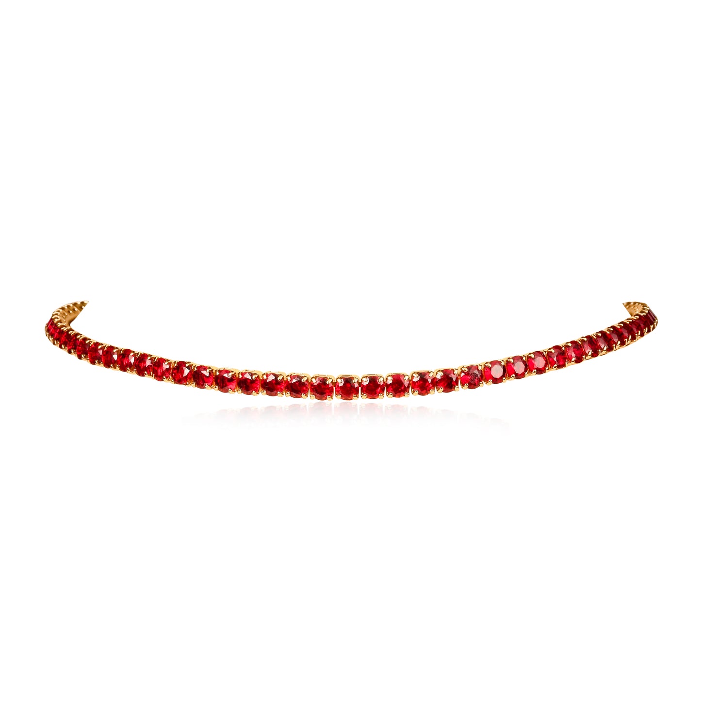 4mm Wide Red Gold Tennis Choker Necklace With Red Cubic Zirconia Stones