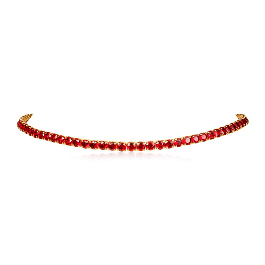 4mm Wide Red Gold Tennis Choker Necklace With Red Cubic Zirconia Stones