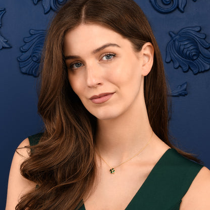 Gold Green Four Leaf Clover Pendant Necklace with Green CZ Hearts