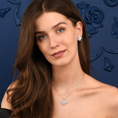Silver Large Clover Stud Earrings With Heart Shaped CZ Stones