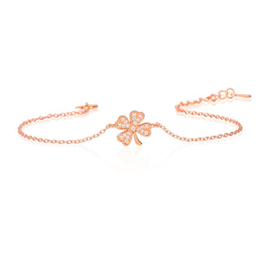 Rose Gold Plated 925 Sterling Silver Dainty Lucky 4-Leaf Clover Bracelet For Women