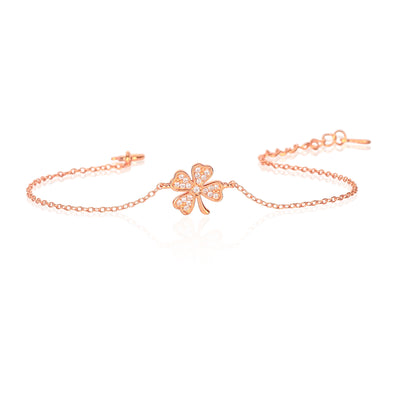 Rose Gold Plated 925 Sterling Silver Dainty Lucky 4-Leaf Clover Bracelet For Women