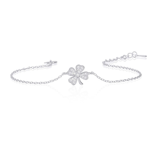 Lucky 4-Leaf Clover Dainty Bracelet in 925 Sterling Silver For Women