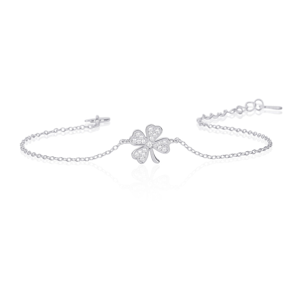 Lucky 4-Leaf Clover Dainty Bracelet in 925 Sterling Silver For Women