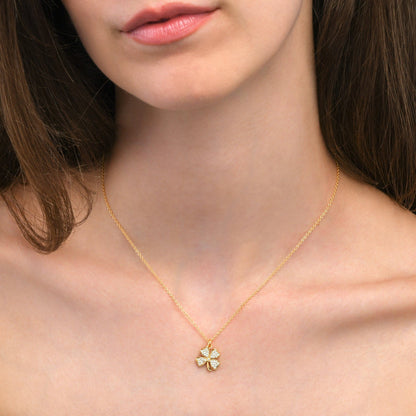 Gold Plated 925 Sterling Silver 4 Leaf Clover Pendant Necklace for Women