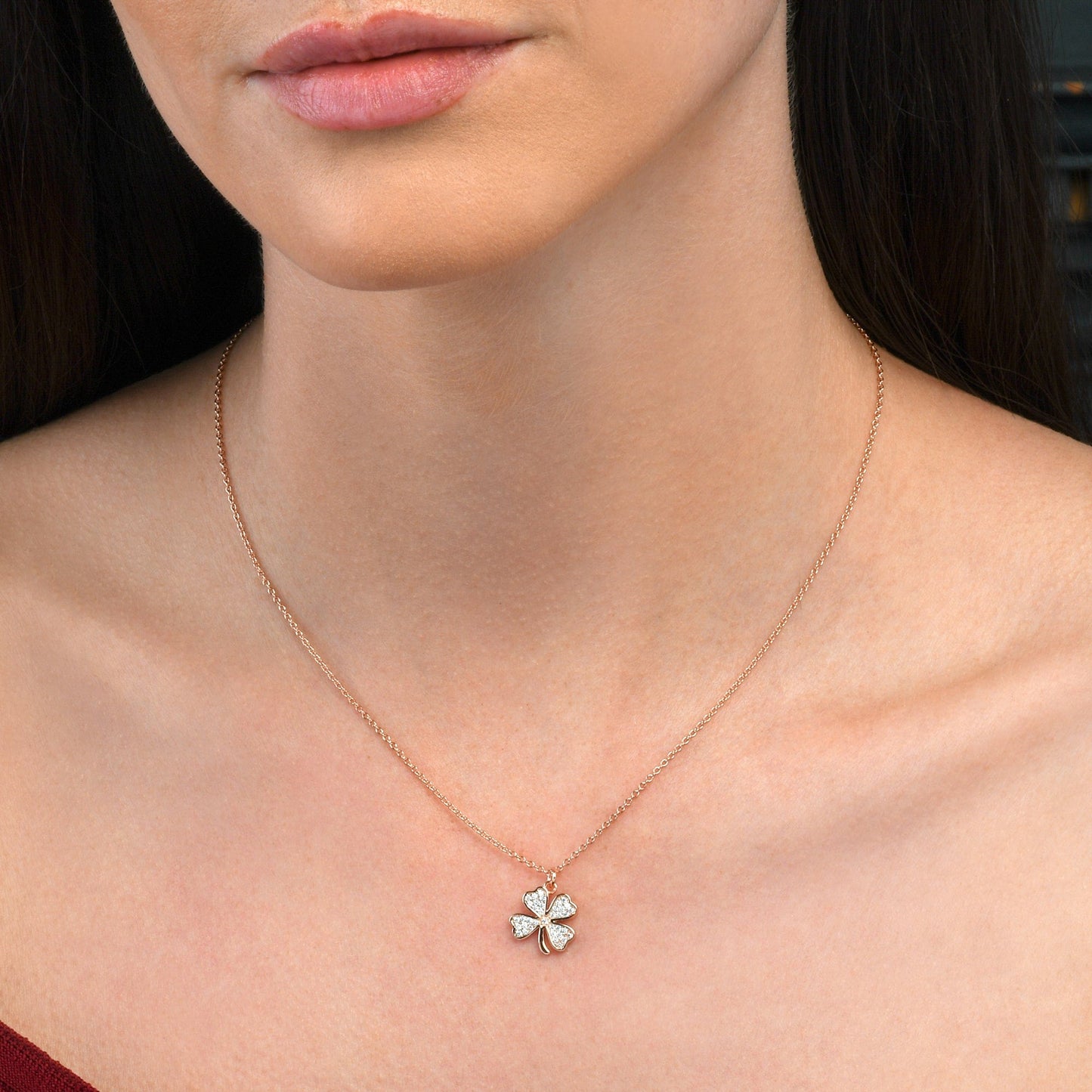 Rose gold Plated 925 Sterling Silver 4 Leaf Clover Pendant Necklace for Women