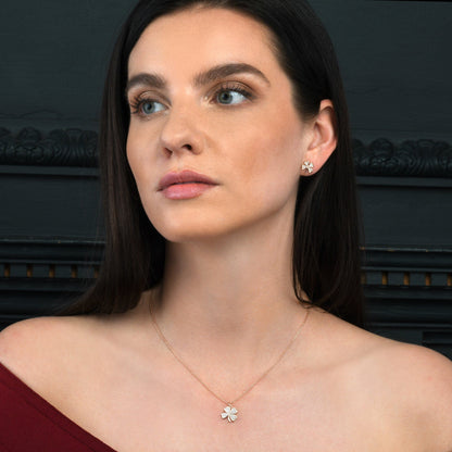 Rose gold Plated 925 Sterling Silver 4 Leaf Clover Pendant Necklace for Women