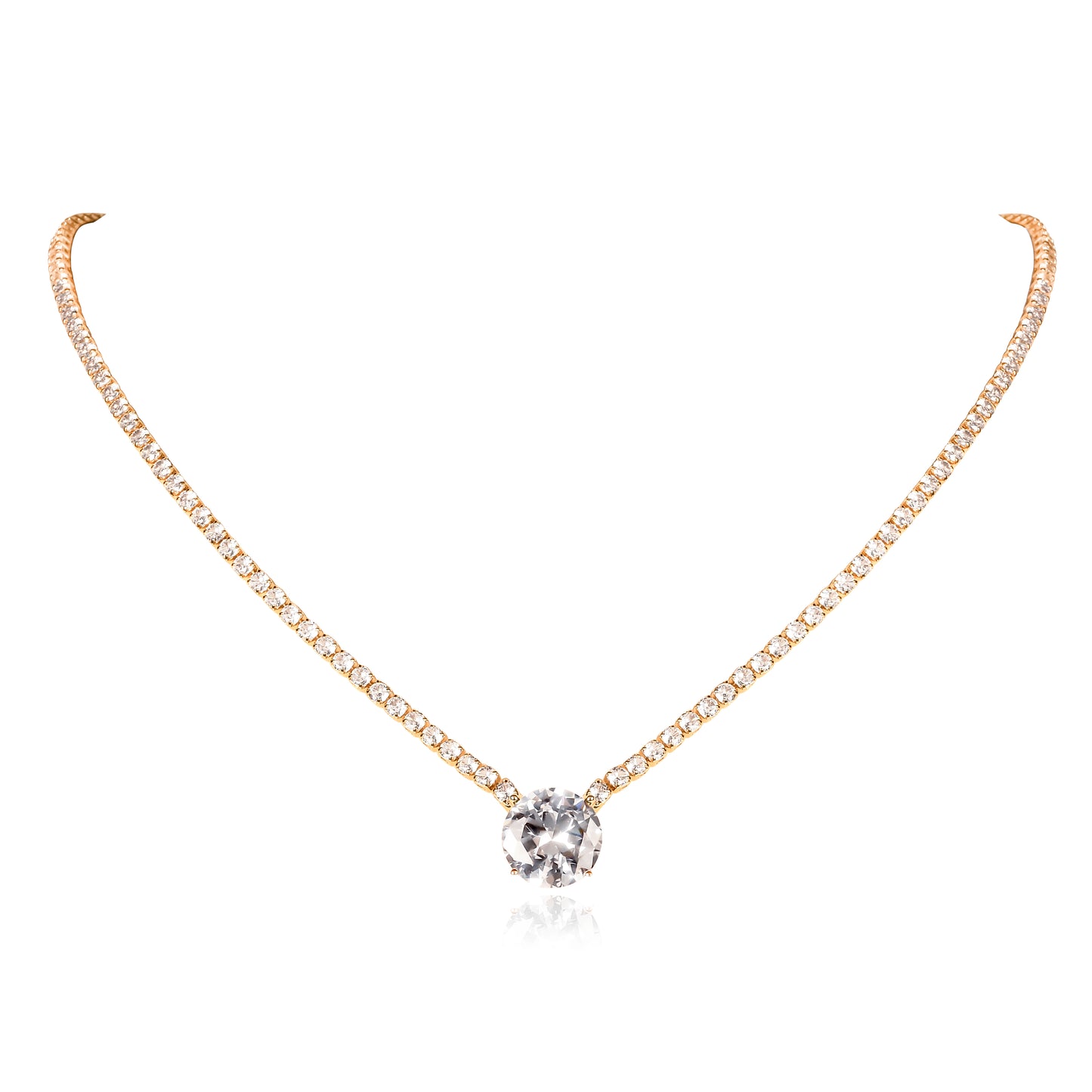Gold Necklace with a Large Centre White Cubic Zirconia Stone