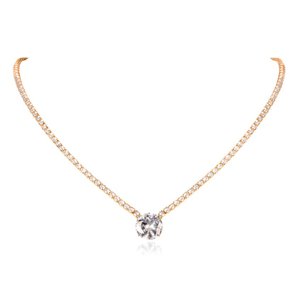 Gold Necklace with a Large Centre White Cubic Zirconia Stone