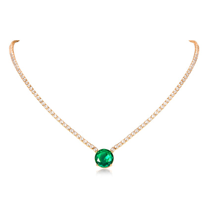 Gold Necklace with a Large Centre Green Cubic Zirconia Stone
