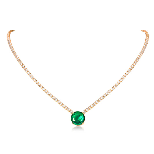 Gold Necklace with a Large Centre Green Cubic Zirconia Stone