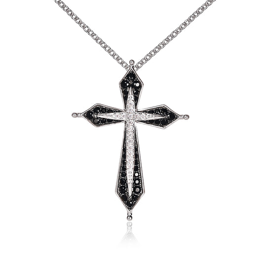 Sterling Silver Elegant Black and Silver Cross Necklace for Women