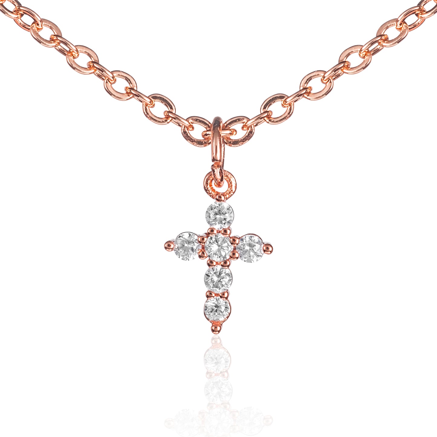 Dainty Rose Gold Plated Cross Pendant Necklace for Women