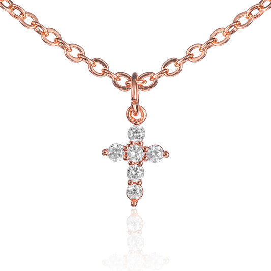 Dainty Rose Gold Plated Cross Pendant Necklace for Women