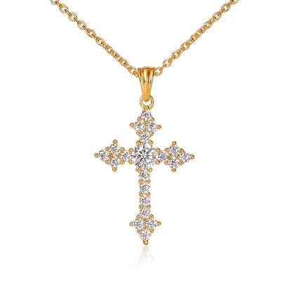 Gold Plated Sterling Silver Gothic Cross Pendant Necklace For Women