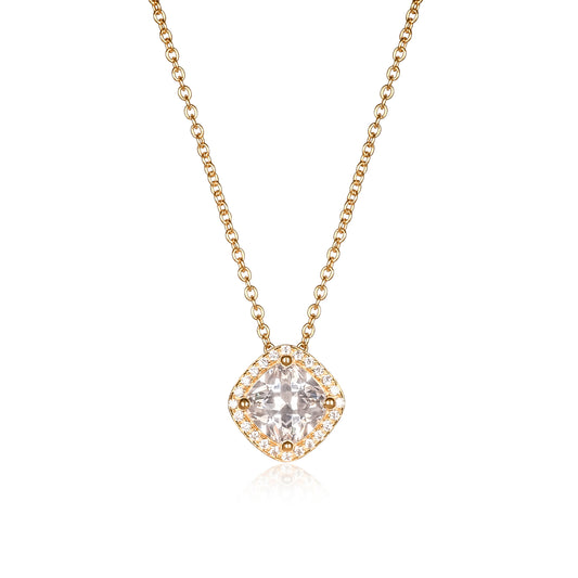 Gold Plated Sterling Silver Cubic Zirconia Cushion Halo Pendant Necklace