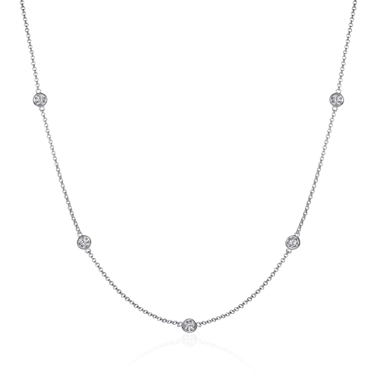 925 Sterling Silver 18, 24 or 30 inch long Chain Necklace with Cubic Zirconia Stones
