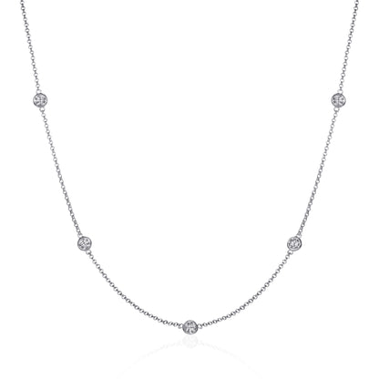 925 Sterling Silver 18, 24 or 30 inch long Chain Necklace with Cubic Zirconia Stones