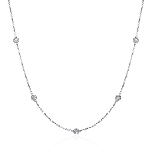 925 Sterling Silver 18, 24 or 30 inch long Chain Necklace with Cubic Zirconia Stones
