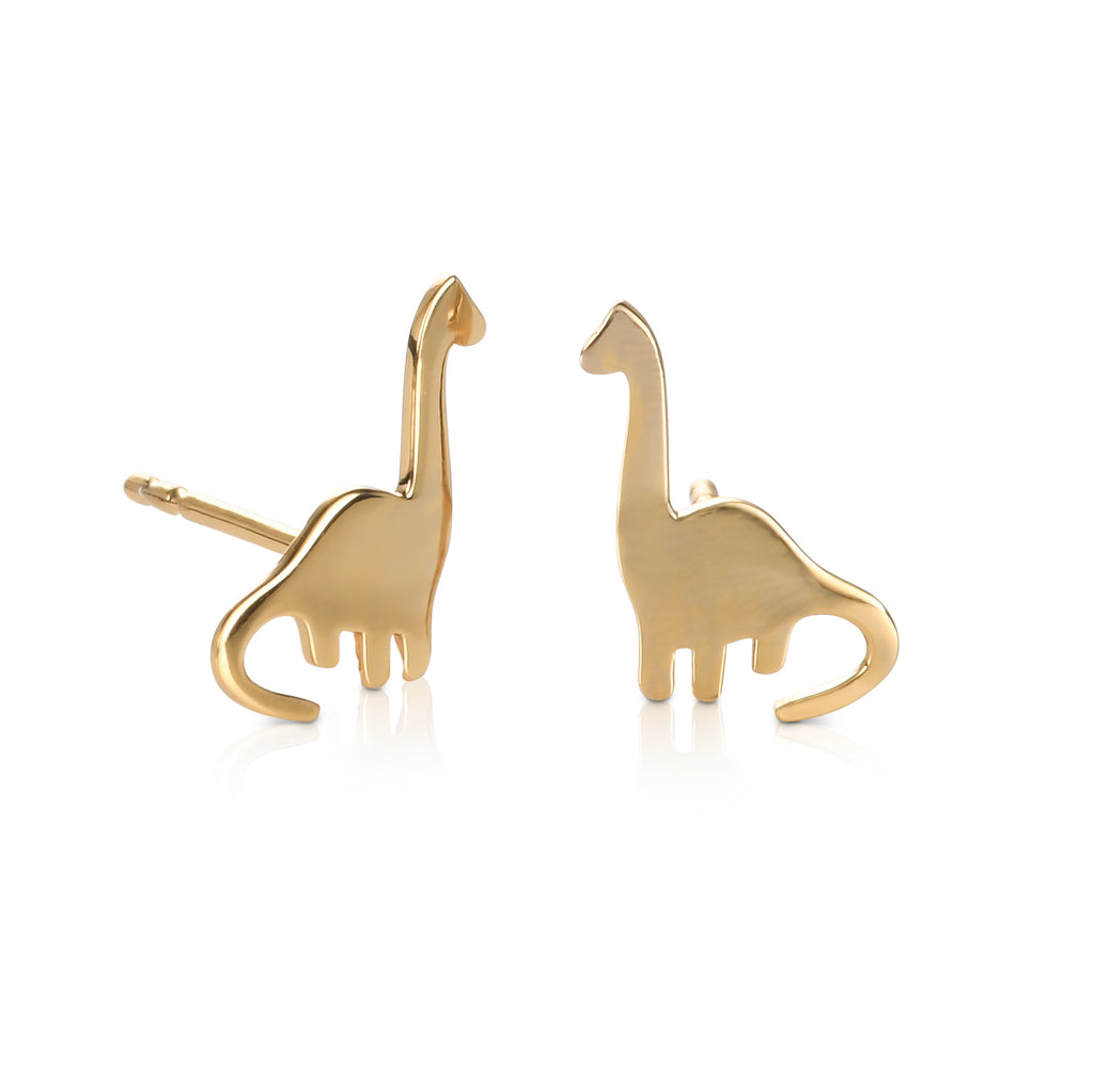 Gold Plated 925 Sterling Silver Cute Dinosaur Shaped Small Stud Earrings for Women