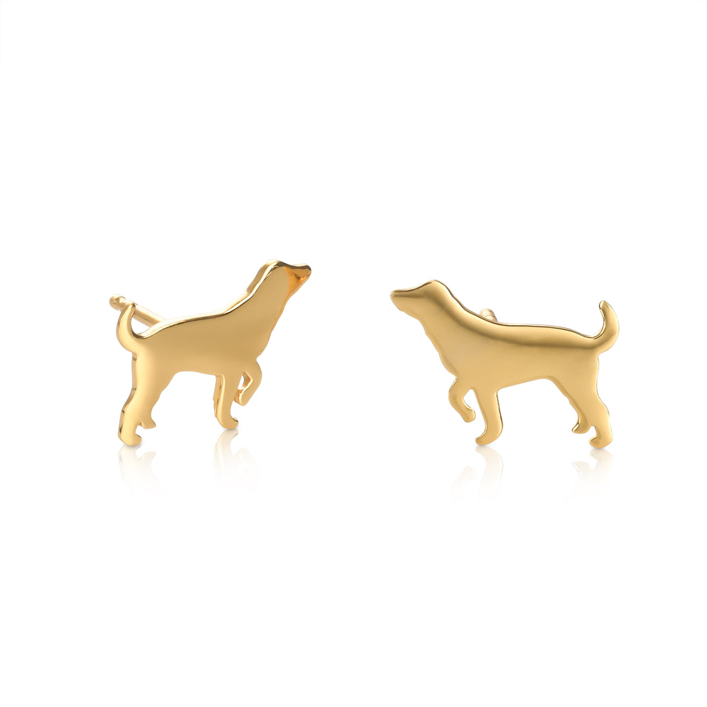 Gold Plated 925 Sterling Silver Cute Dog Shaped Small Stud Earrings for Women