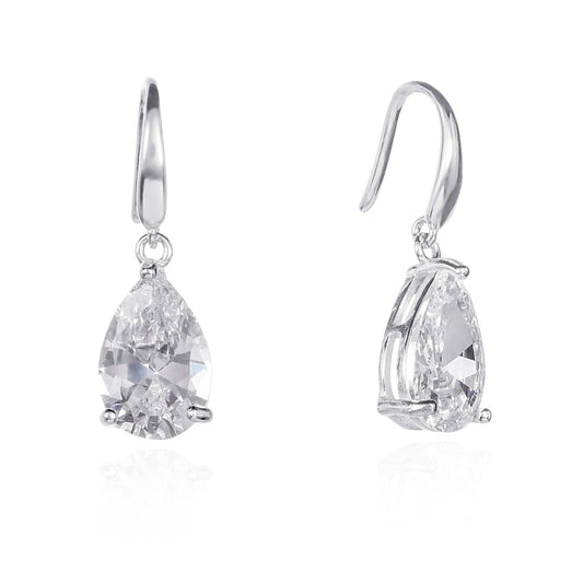 925 Sterling Silver Pear Drop Earrings with Clear Stones