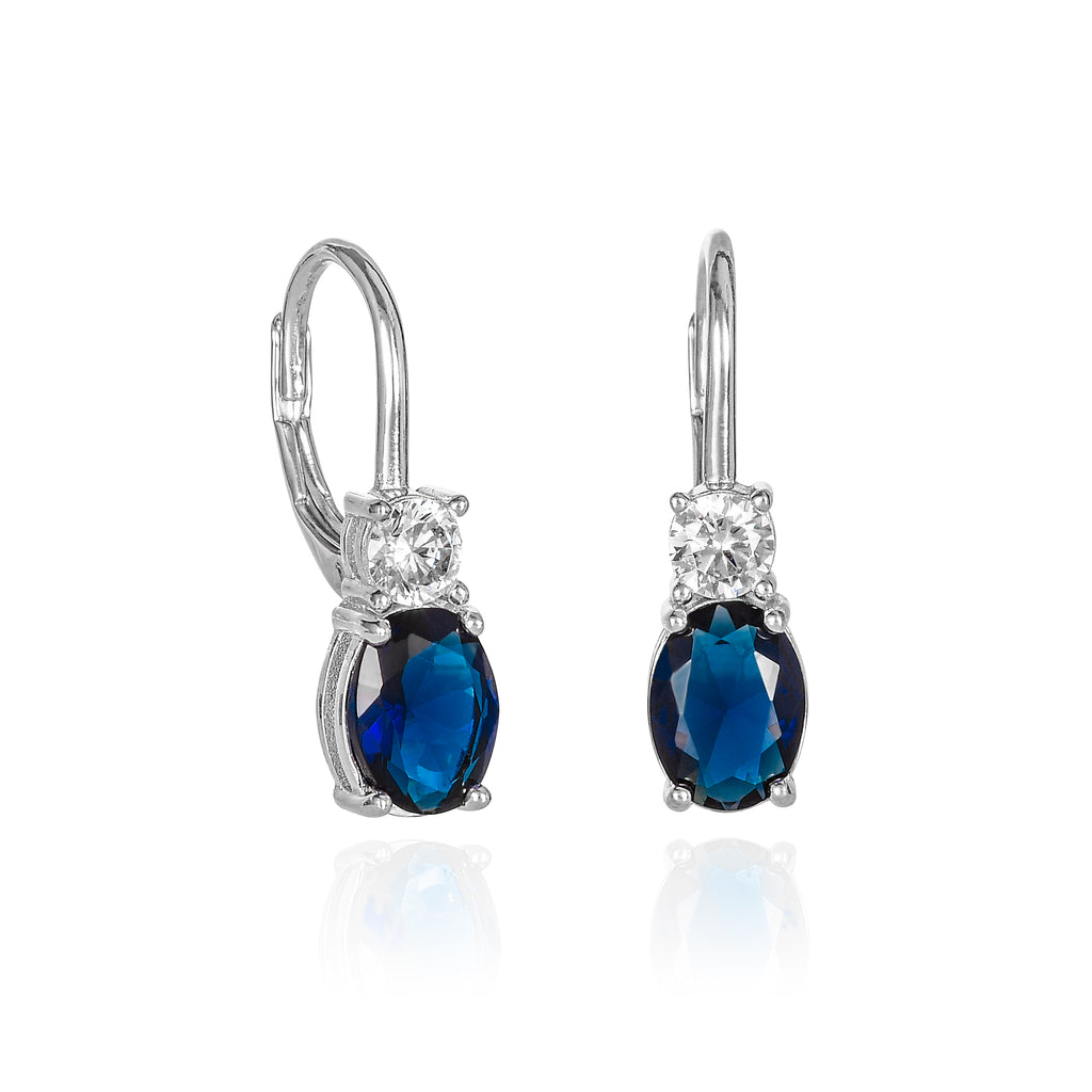 925 Sterling Silver Leverback Blue Oval Drop Earrings