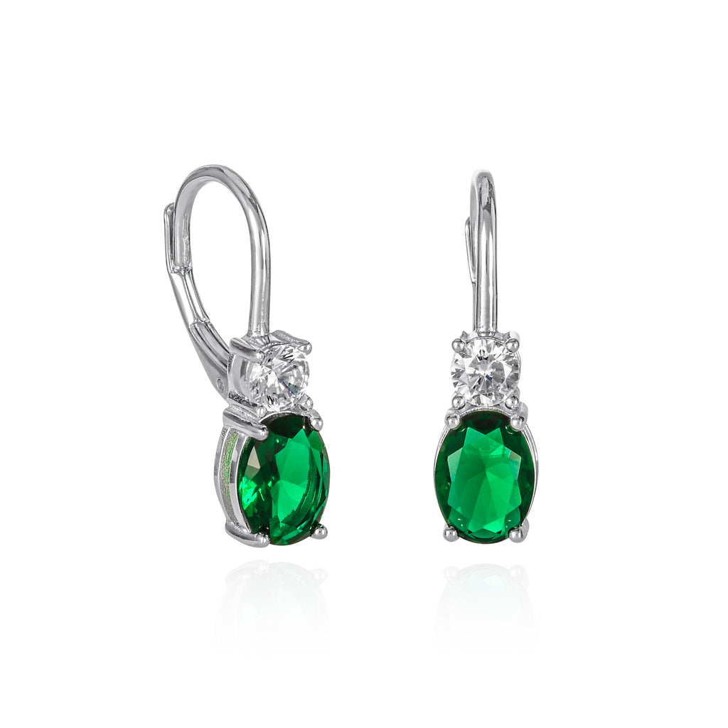 925 Sterling Silver Leverback Green Oval Drop Earrings