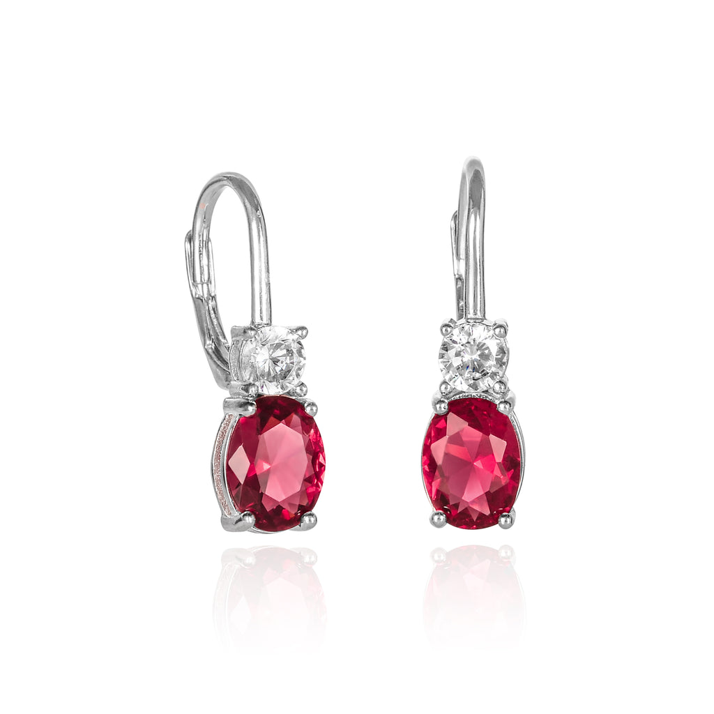 925 Sterling Silver Leverback Red Oval Drop Earrings