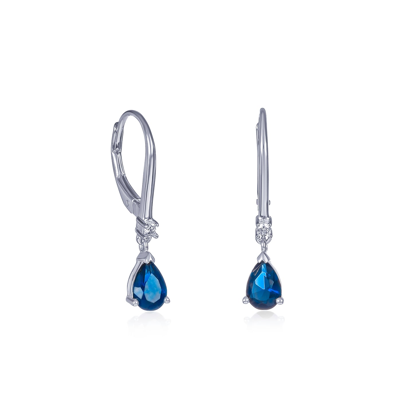 925 Sterling Silver Blue Pear Drop Cubic Zirconia Leverback Dangle Earrings