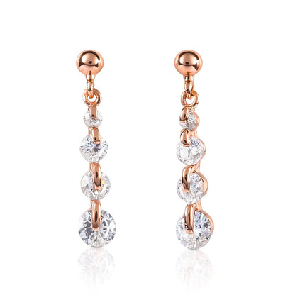 Rose Gold Dainty Drop Earrings For Women with 4 Sparkling Cubic Zirconia Stones