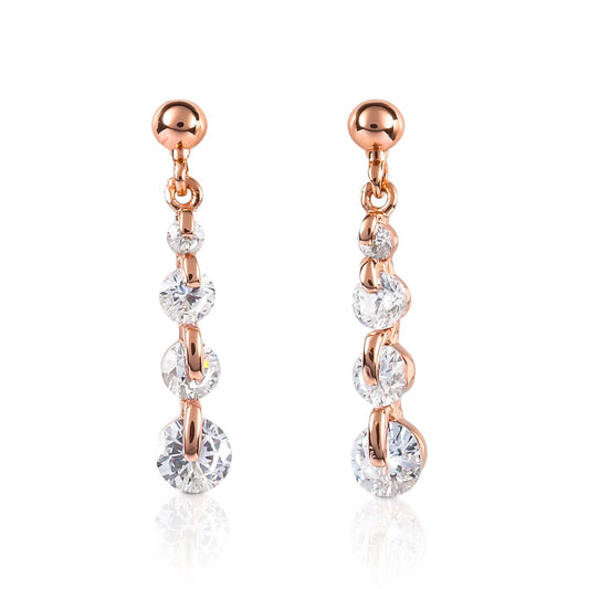 Rose Gold Dainty Drop Earrings For Women with 4 Sparkling Cubic Zirconia Stones