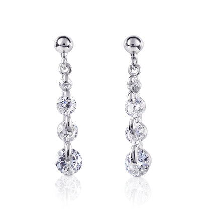 Silver Dainty Drop Earrings For Women with 4 Sparkling Cubic Zirconia Stones