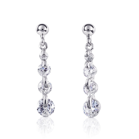 Silver Dainty Drop Earrings For Women with 4 Sparkling Cubic Zirconia Stones