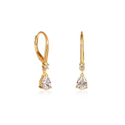 Gold Plated Sterling Silver Pear Drop Cubic Zirconia Leverback Dangle Earrings