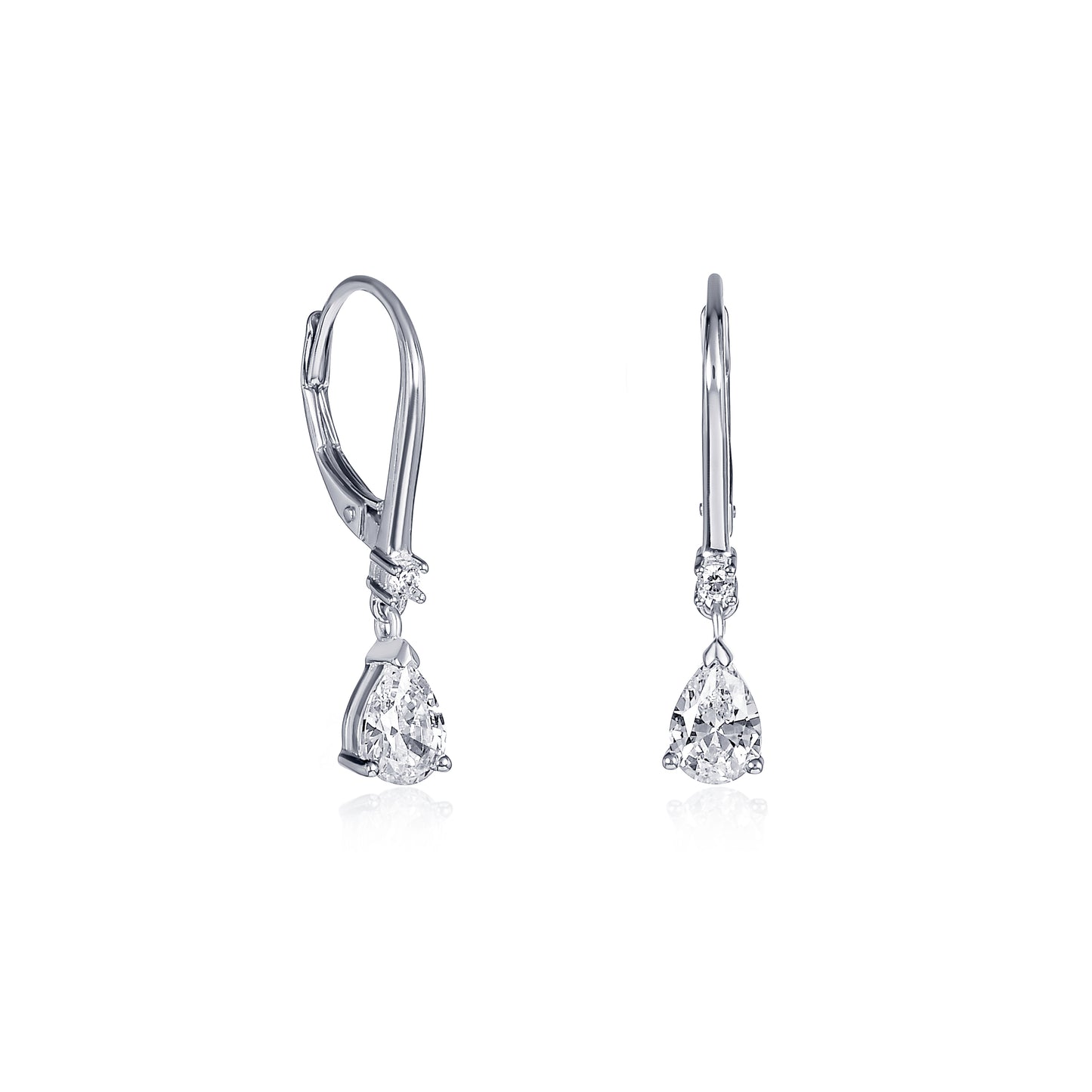 Sterling Silver Pear Drop Cubic Zirconia Leverback Dangle Earrings
