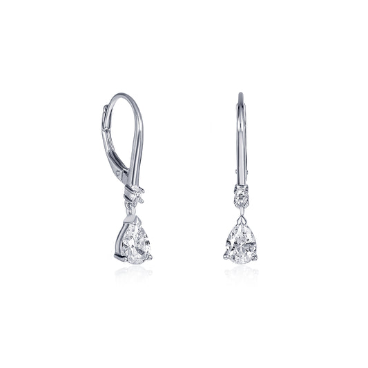 Sterling Silver Pear Drop Cubic Zirconia Leverback Dangle Earrings