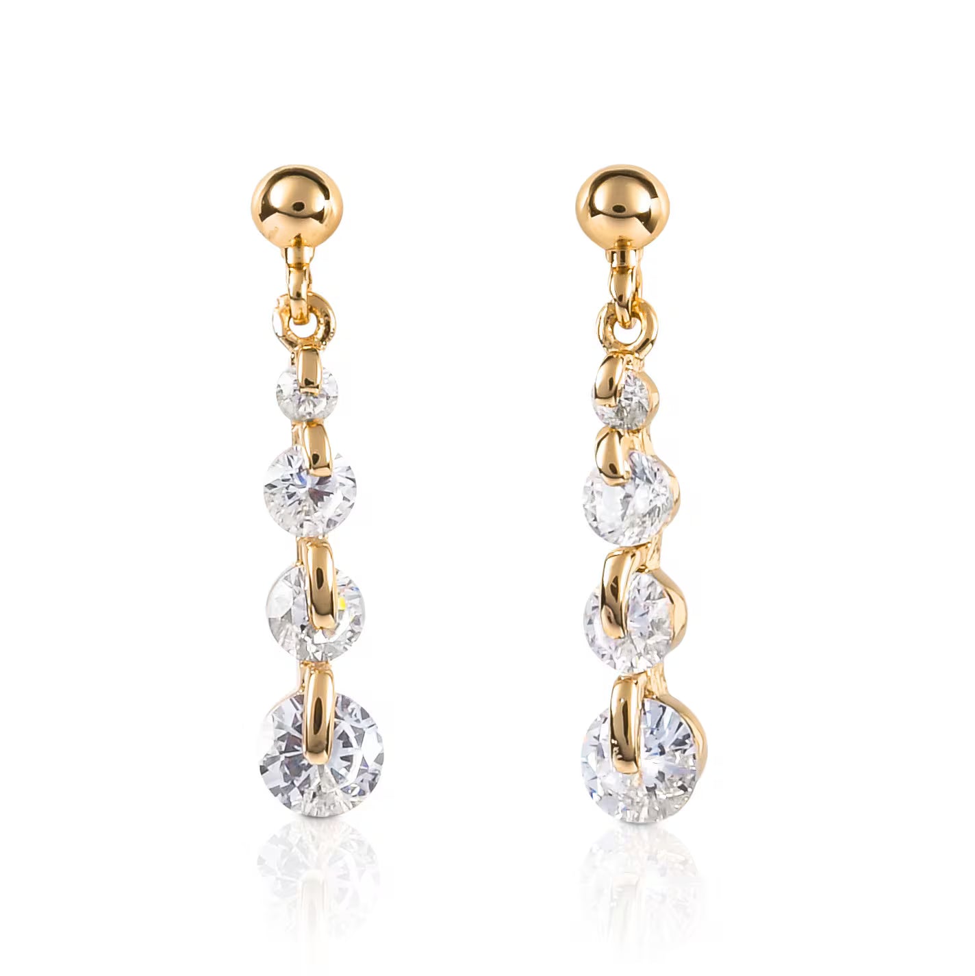 Gold Dainty Drop Earrings For Women with 4 Sparkling Cubic Zirconia Stones