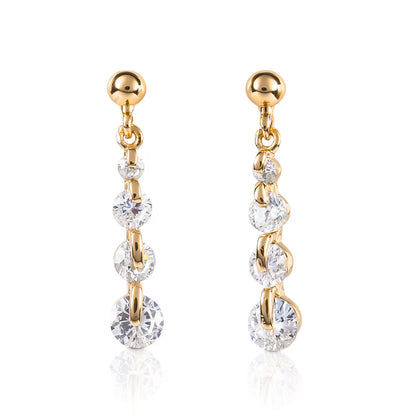 Gold Dainty Drop Earrings For Women with 4 Sparkling Cubic Zirconia Stones