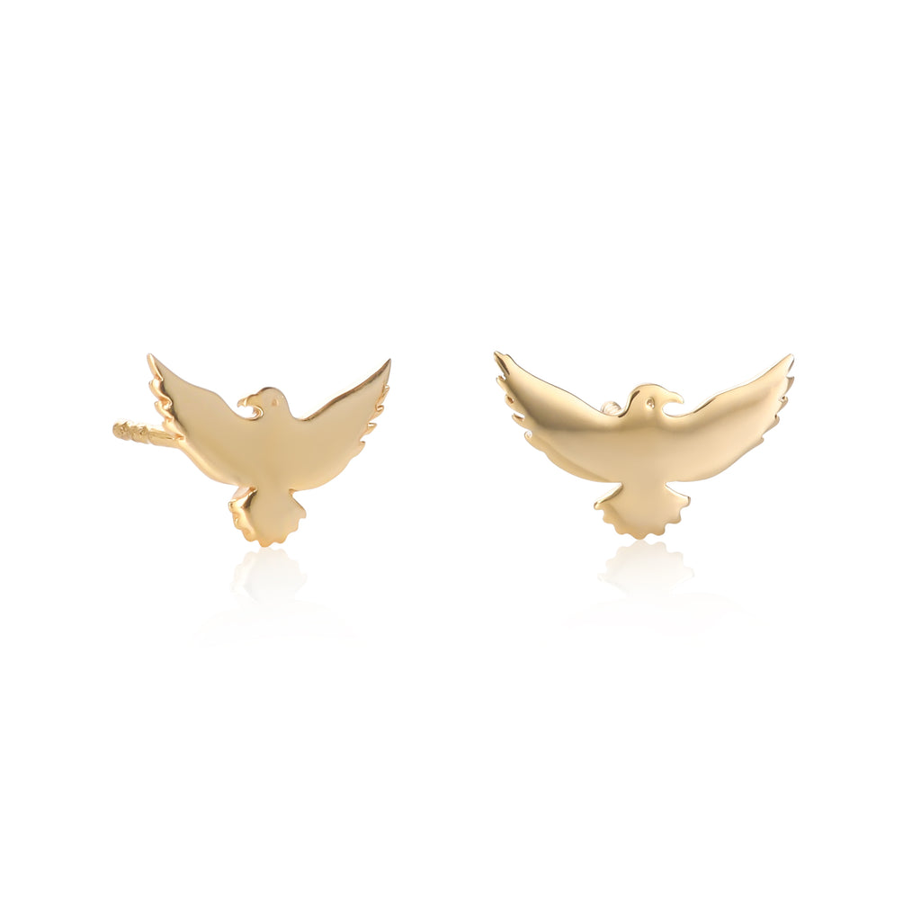 Gold Plated 925 Sterling Silver Fun Bird Shaped Small Stud Earrings for Women