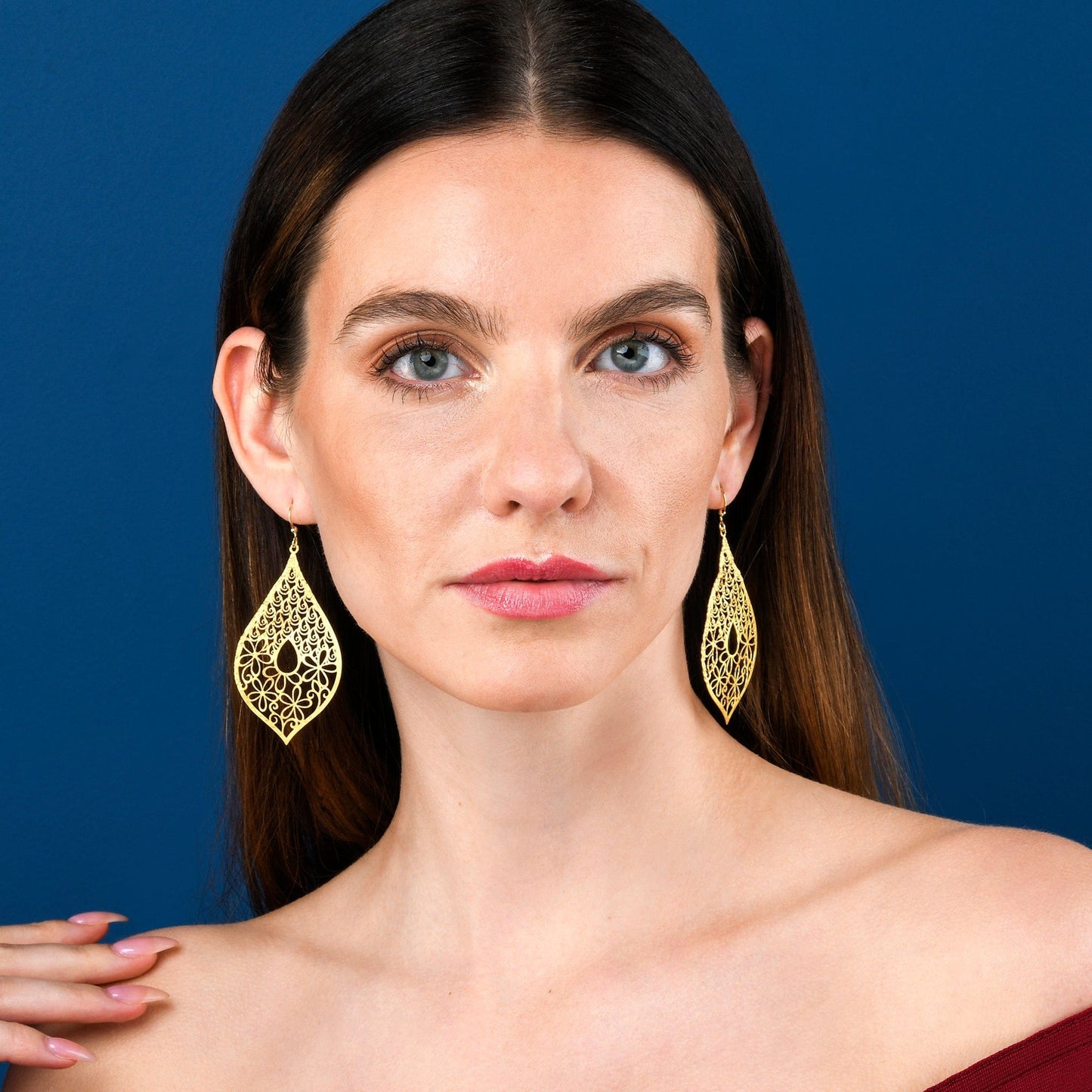 Gold Large Leaf Shaped Teardrop Dangle Earrings for Women